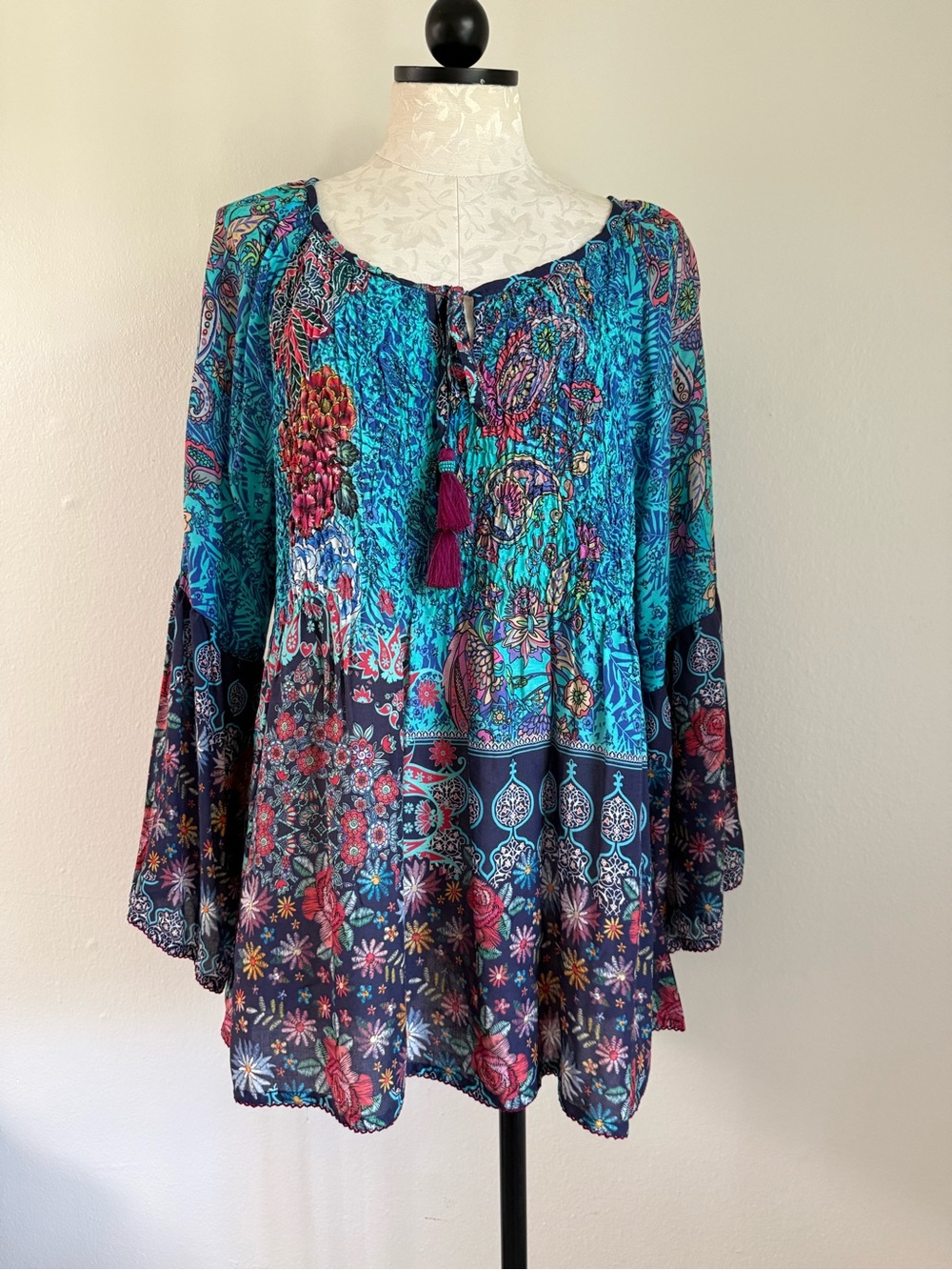 NWT Lula Soul Australian Bohemian Boho Flowy Tassel Top Blouse Shirt Large